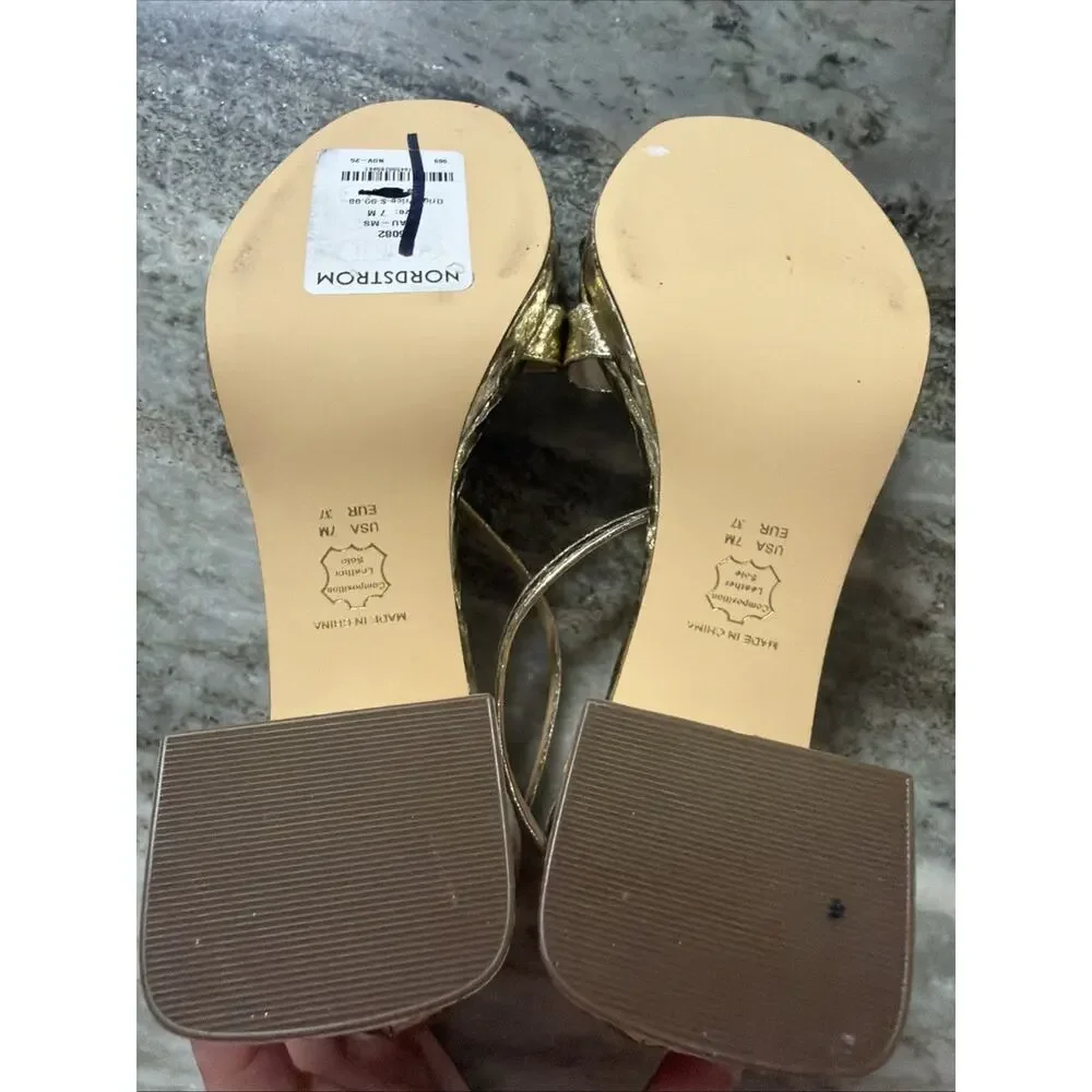 NINA WOMENS GOLD PATENT PLATFORM HEELs SIZE 7 (SRS2)